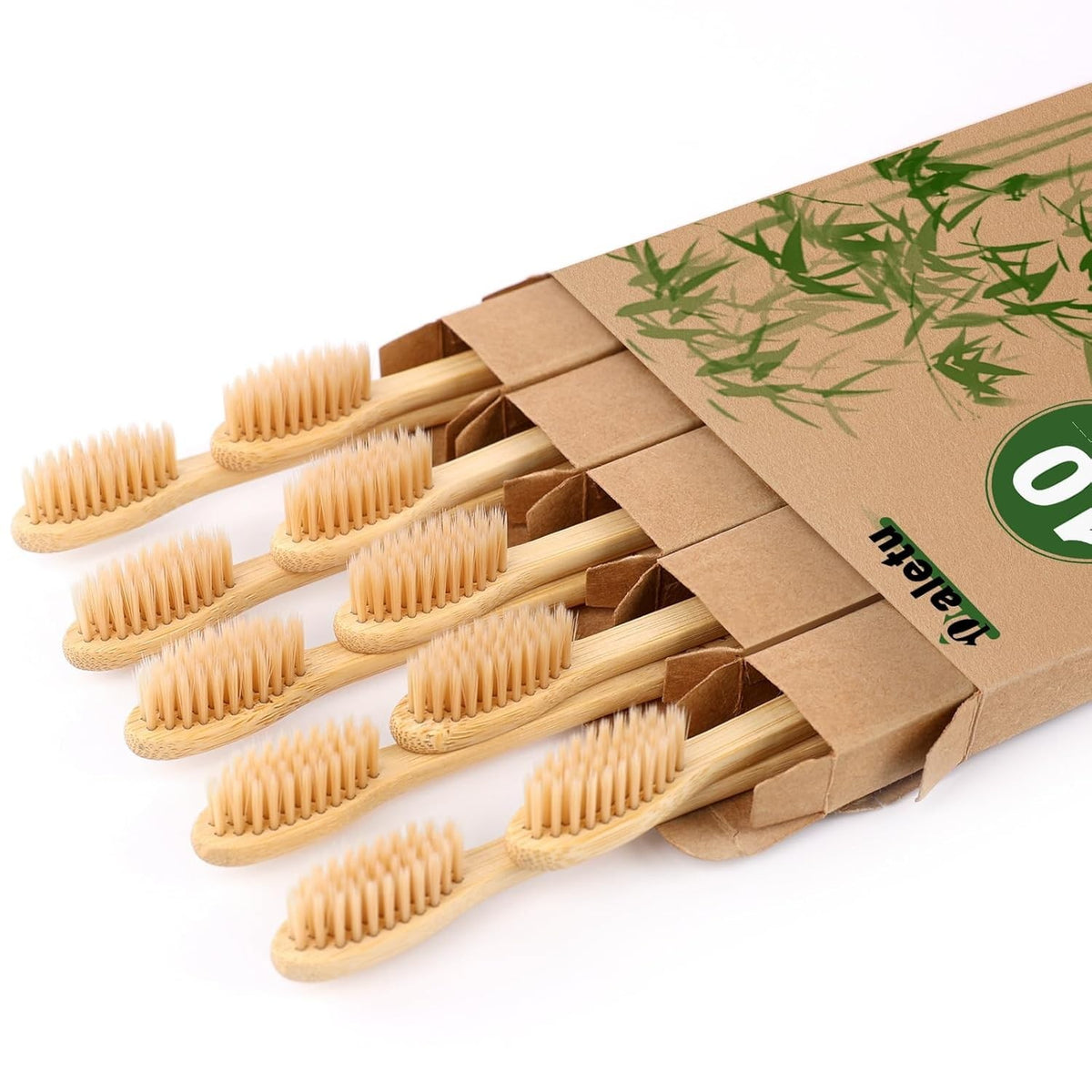Bamboo Toothbrush Set Soft Bristles Eco-Friendly Biodegradable BPA Free - 2 or 10 Pack