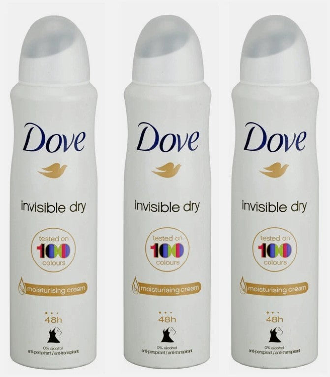 Dove Invisible Dry Antiperspirant Deodorant Spray 150ml 3-Pack No Marks