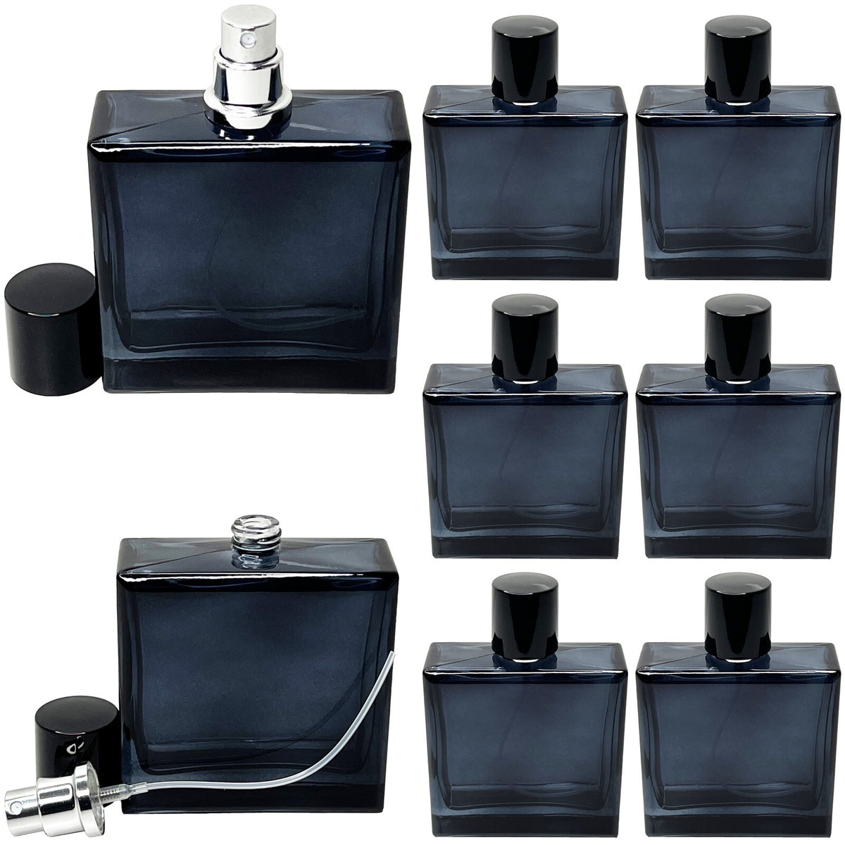 Refillable 100ml Blue Glass Square Perfume Spray Bottle for Decanting