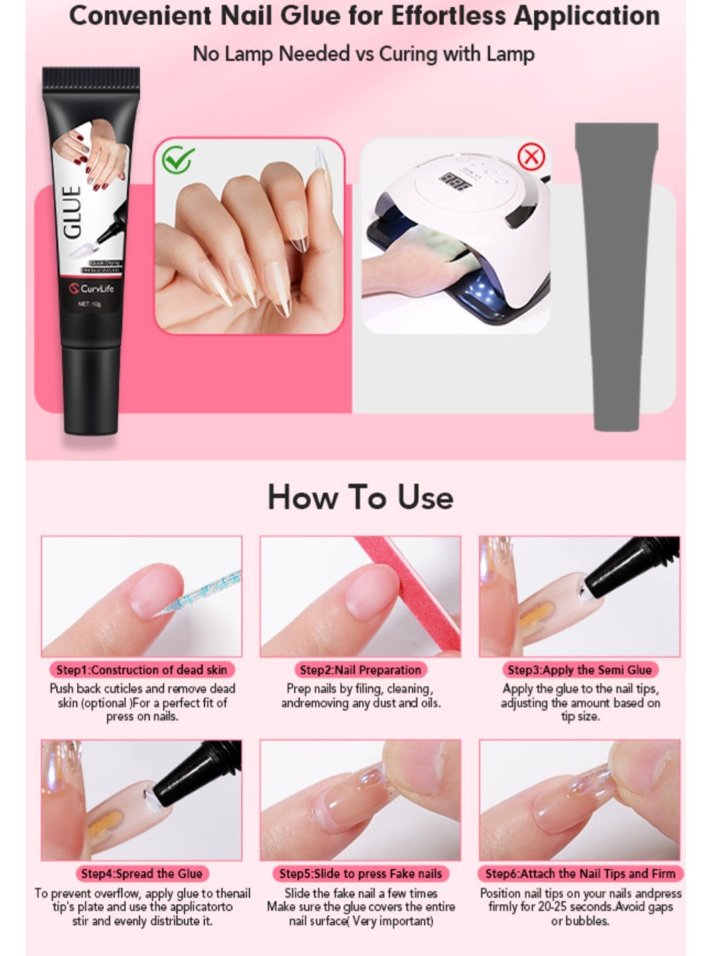 Semi Solid Nail Glue with Remover Kit - Fast Drying 10G + 15ml