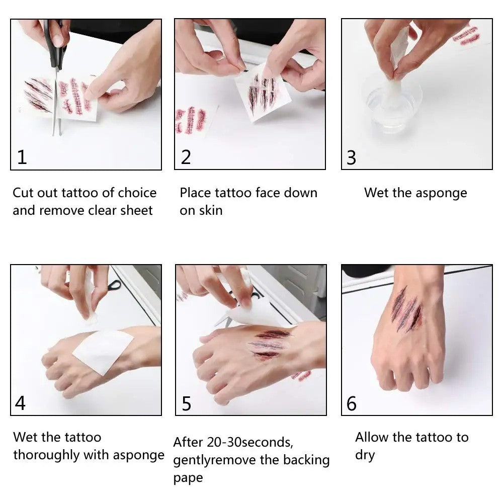 Halloween 3D Wound Tattoo Stickers - 10/20/30 Sheets Waterproof Body Art