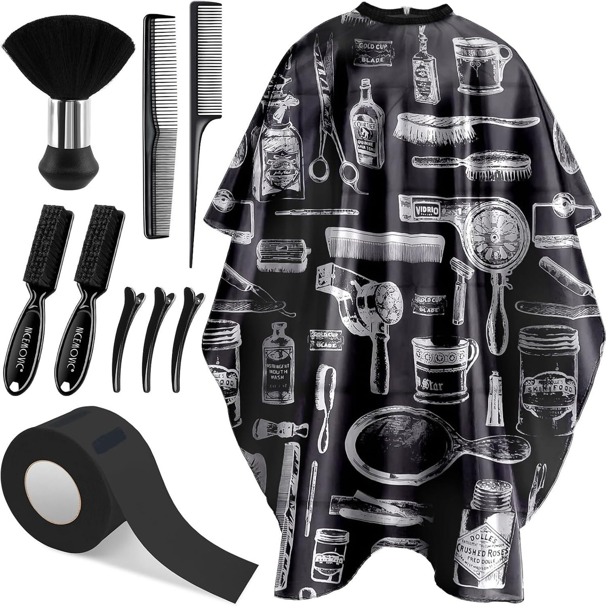 10-in-1 Barber Hair Cutting Cape Set with Neck Duster Brush & Clips