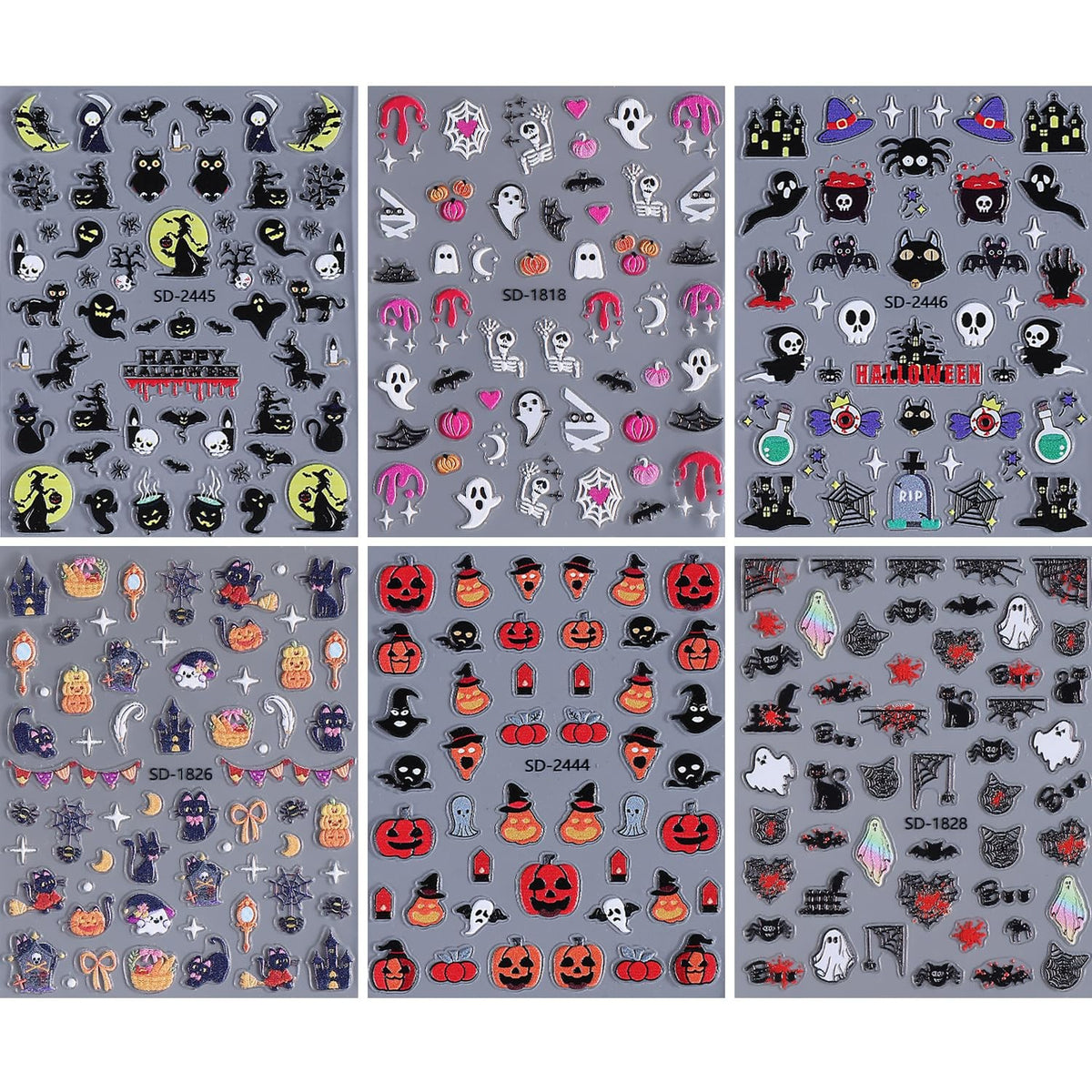 Halloween Nail Stickers 5D Embossed Decals - Spooky Nail Art Designs