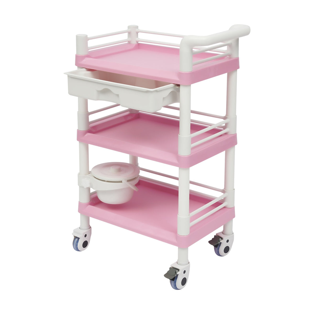 Salon Trolley Cart with 3 Tiers, Drawer & Waste Bin - Rolling Spa Organizer