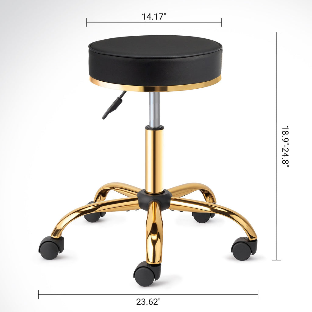 Adjustable Swivel Salon Stool with Wheels, Hydraulic Height - Black & Gold