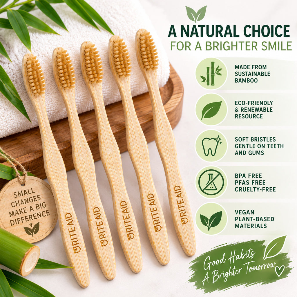 Eco-Friendly Bamboo Toothbrushes for Adults 4 Pack Soft Bristles