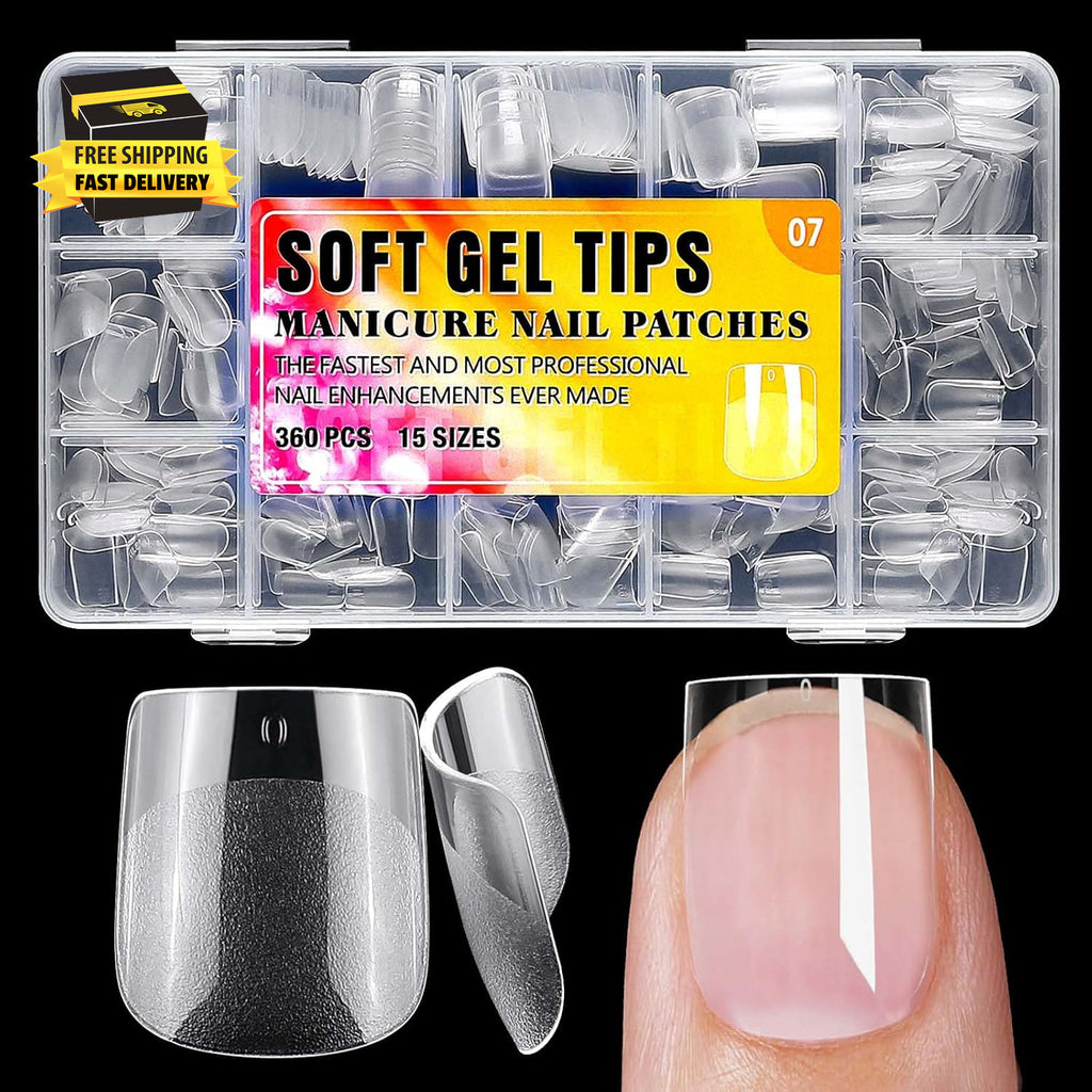 360Pc Short Square Gel Nail Tips - Clear Fake Nails for Nail Extensions