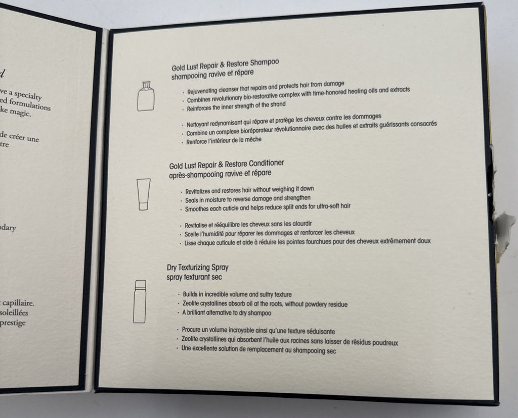 Oribe Hair Care Set - Gold Lust Repair Shampoo Conditioner & Dry Texturizing Spray Travel Kit