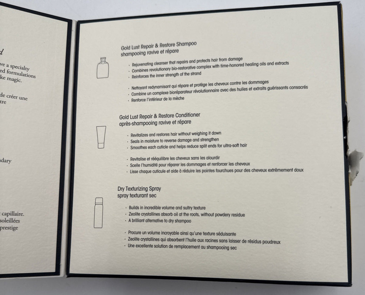Oribe Hair Care Set - Gold Lust Repair Shampoo Conditioner & Dry Texturizing Spray Travel Kit