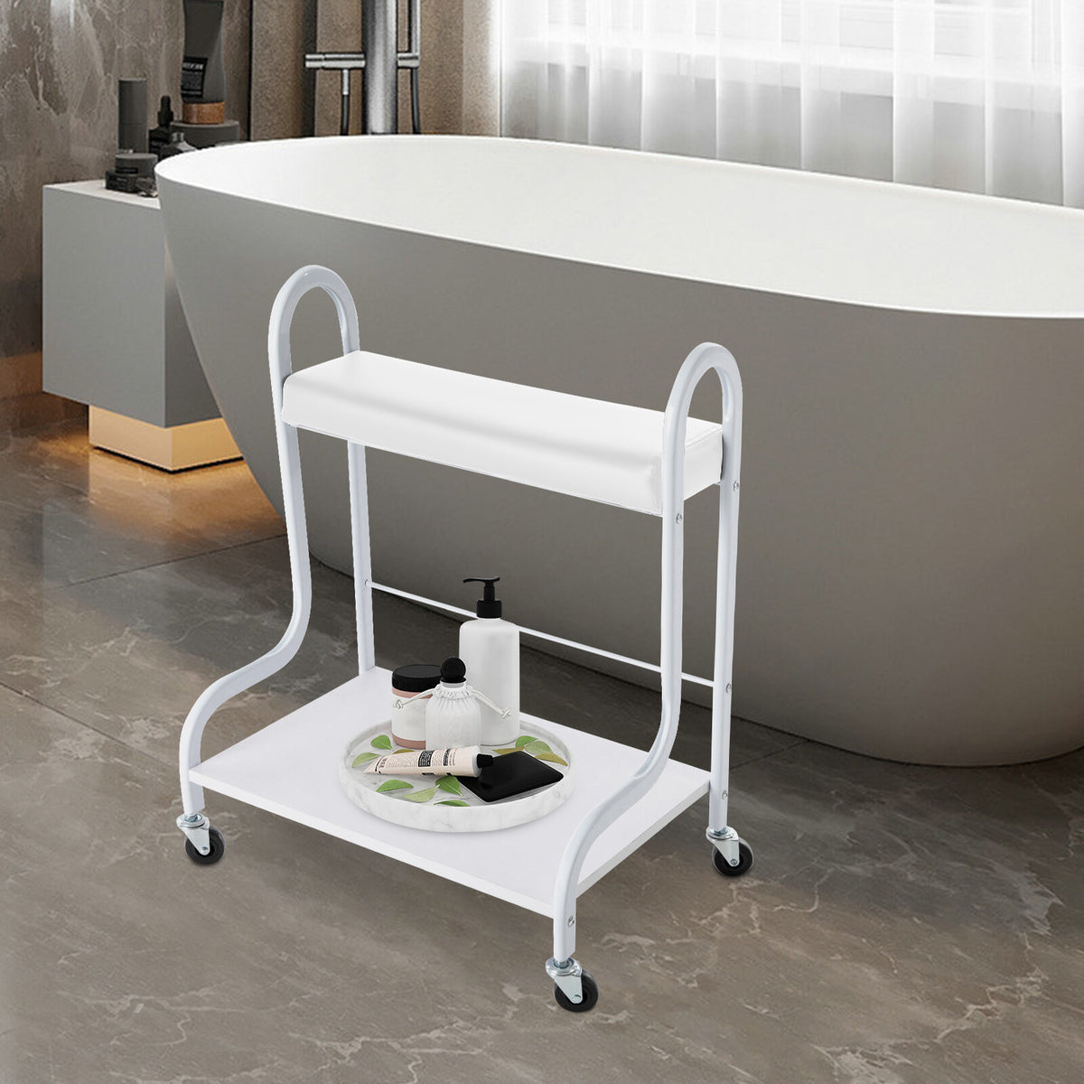 Indoor Foot Spa Trolley Cart with 4 Wheels - Salon Nail & Foot Bath Organizer
