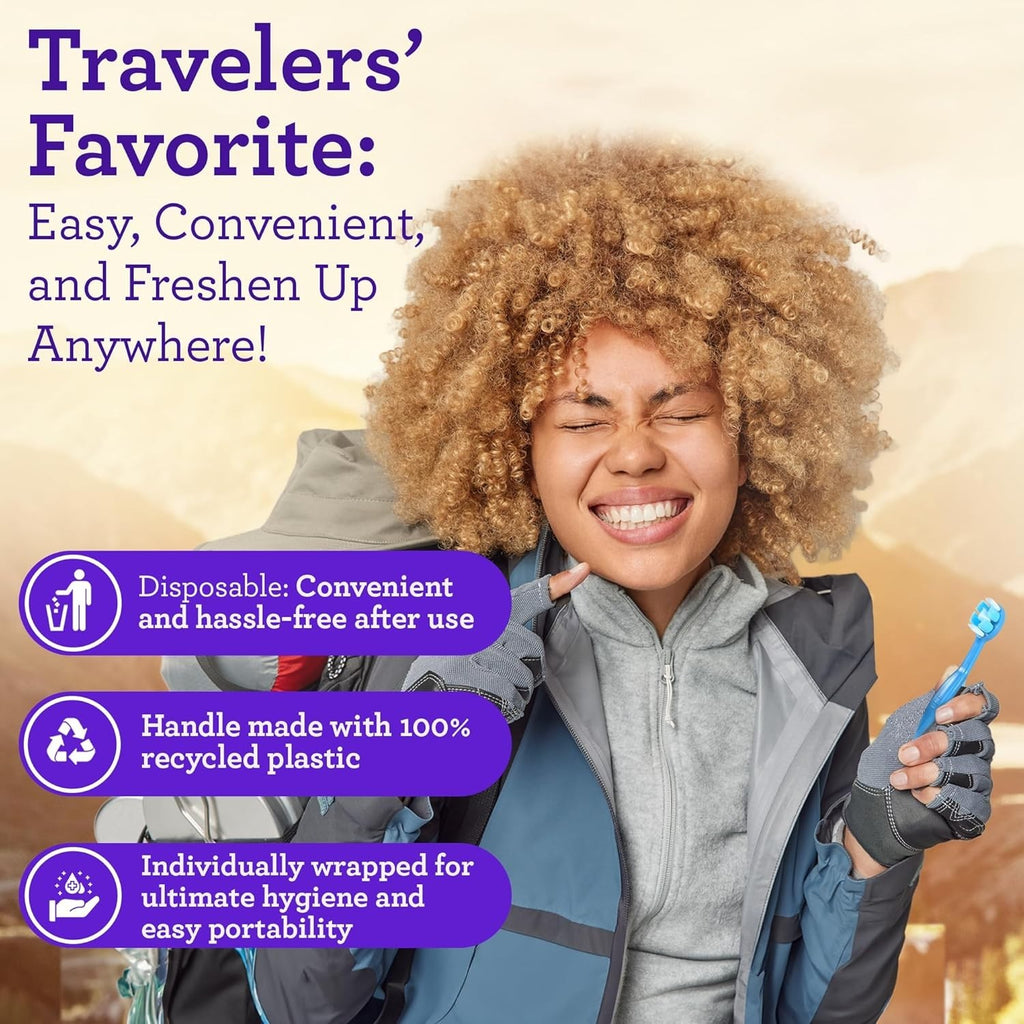 Disposable Travel Toothbrush with Softex Bristles & Built-In Toothpick