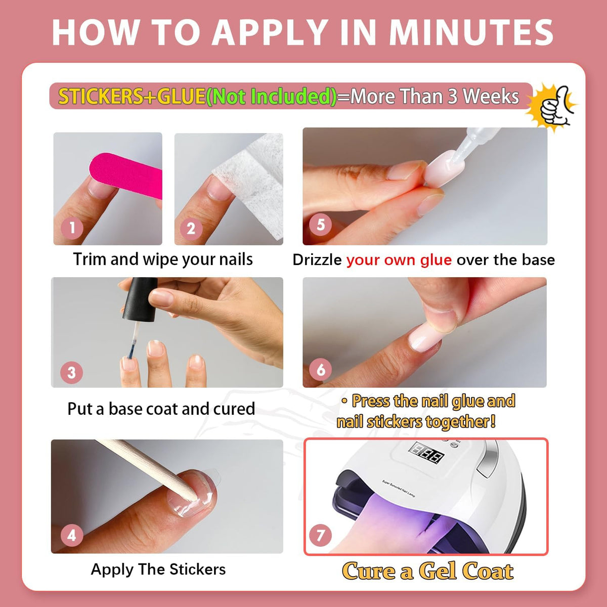 Short Coffin Gel Press-On Nails - Glossy Pink Fake Nails, Natural Fit