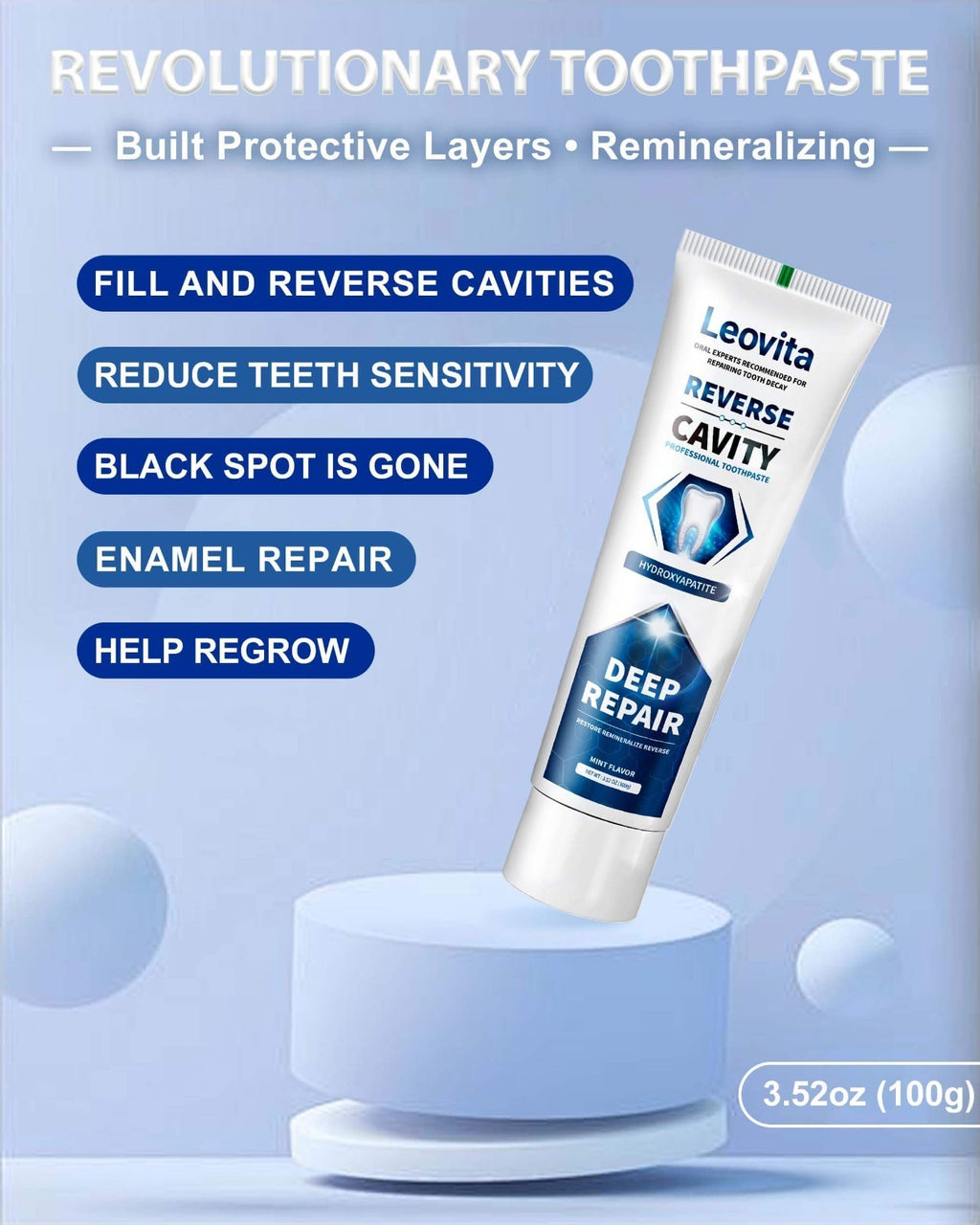 Hydroxyapatite Toothpaste for Cavity Reversal & Enamel Repair Fluoride-Free 3.52 OZ