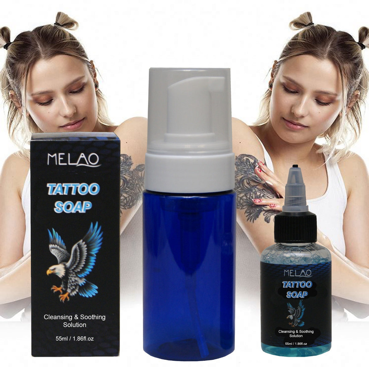 Tattoo Aftercare Soap & Dispenser Bottles Set – 1.86oz Concentrated Cleaning Solution