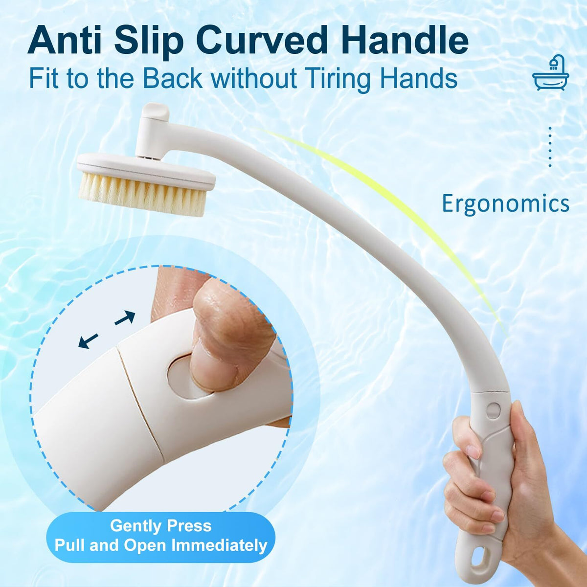 Long Handle Shower Body Brush with 3 Interchangeable Heads - Back Scrubber
