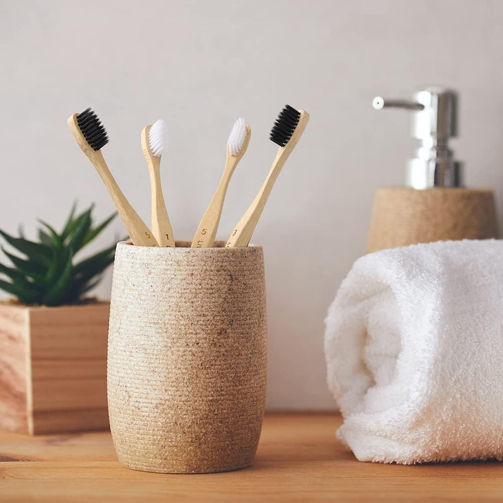 Eco-Friendly Bamboo Toothbrushes Pack of 10 with Charcoal Soft Bristles