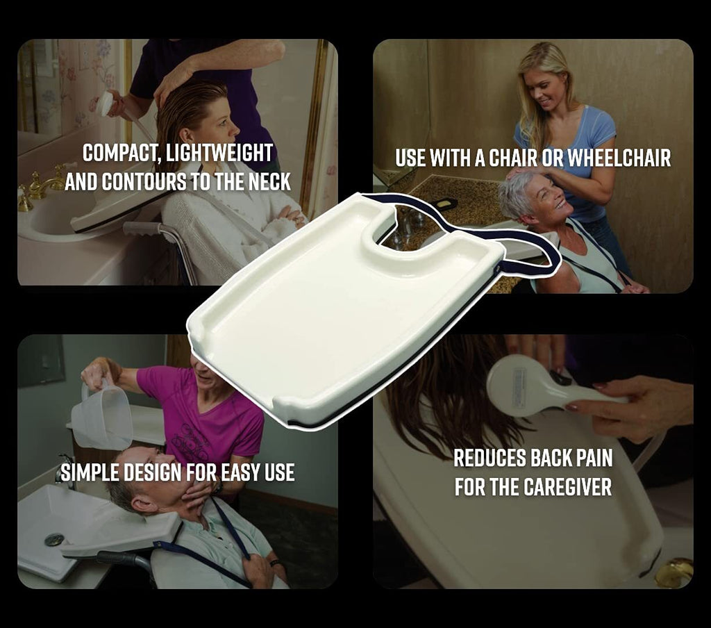 Hair Washing Tray for Chairs and Wheelchairs - White, Portable & Lightweight
