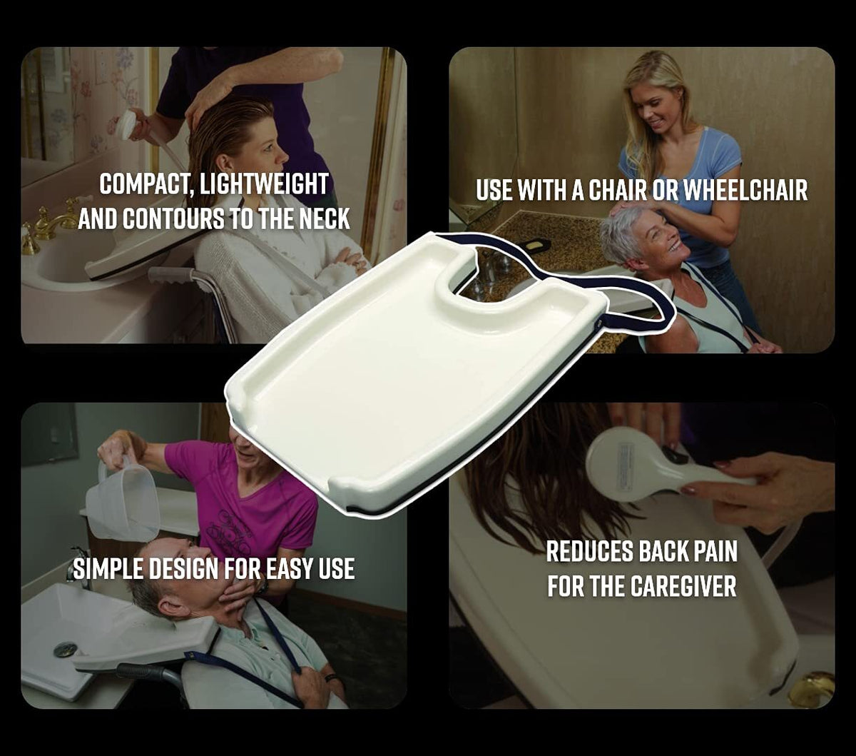 Hair Washing Tray for Chairs and Wheelchairs - White, Portable & Lightweight
