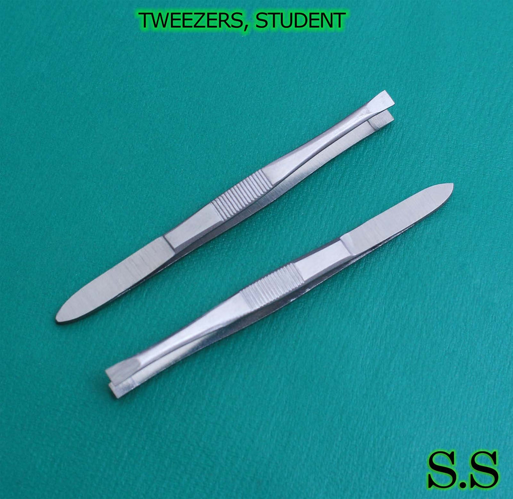 2 Pcs Student Blunt Tip Tweezers - 3.5 Inch Nickel Finish
