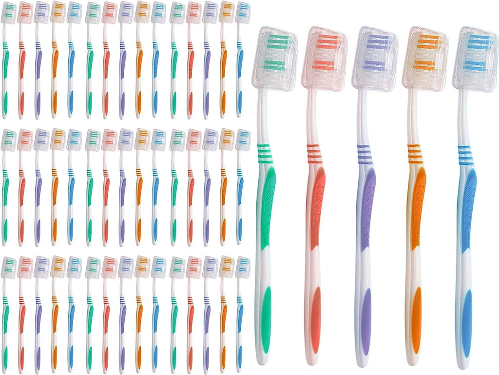 50 Pack Soft Medium Toothbrushes with Protective Covers - Individually Wrapped