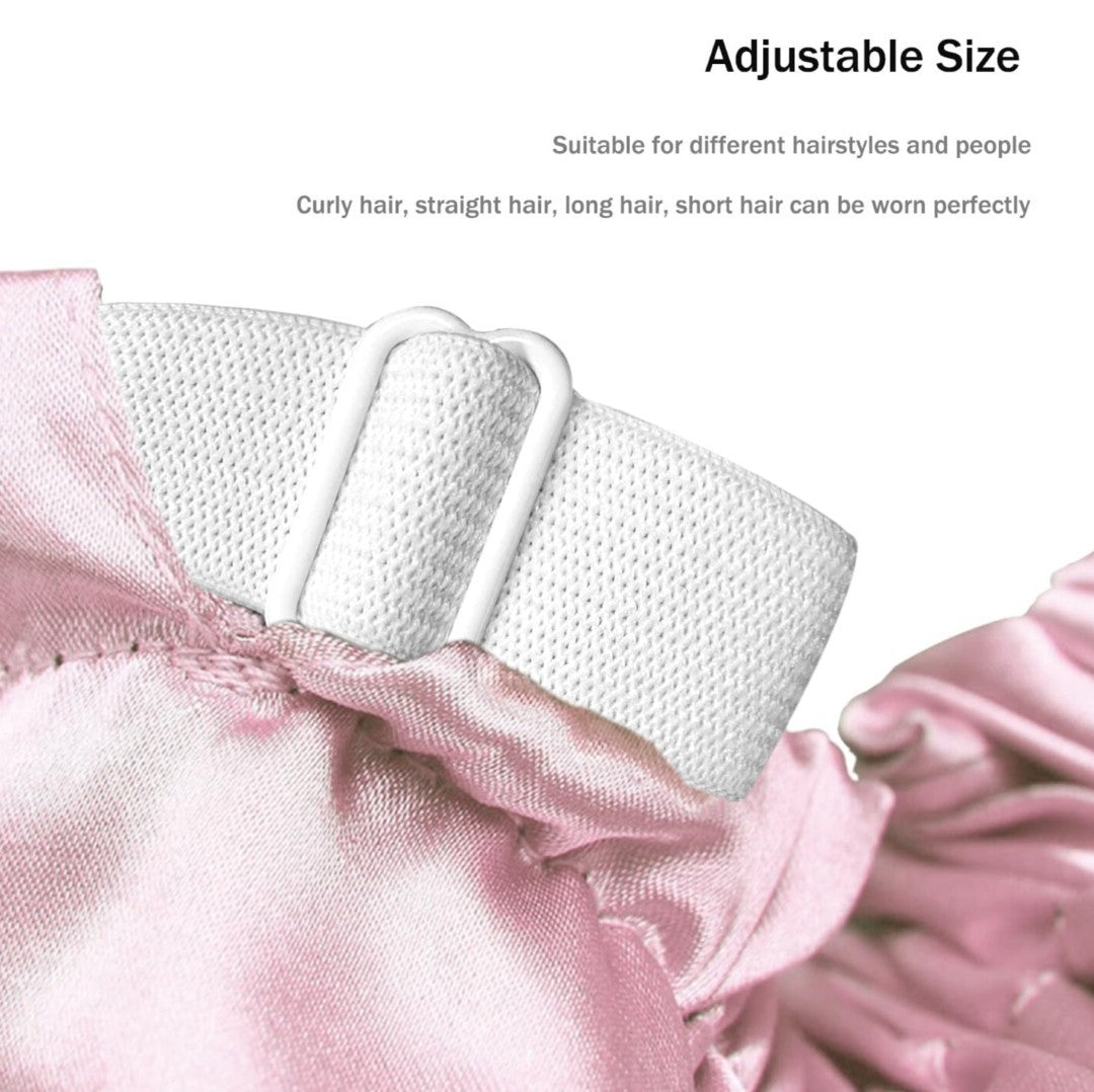 Extra Large Satin Lined Shower Cap for Women - Adjustable Waterproof Pink