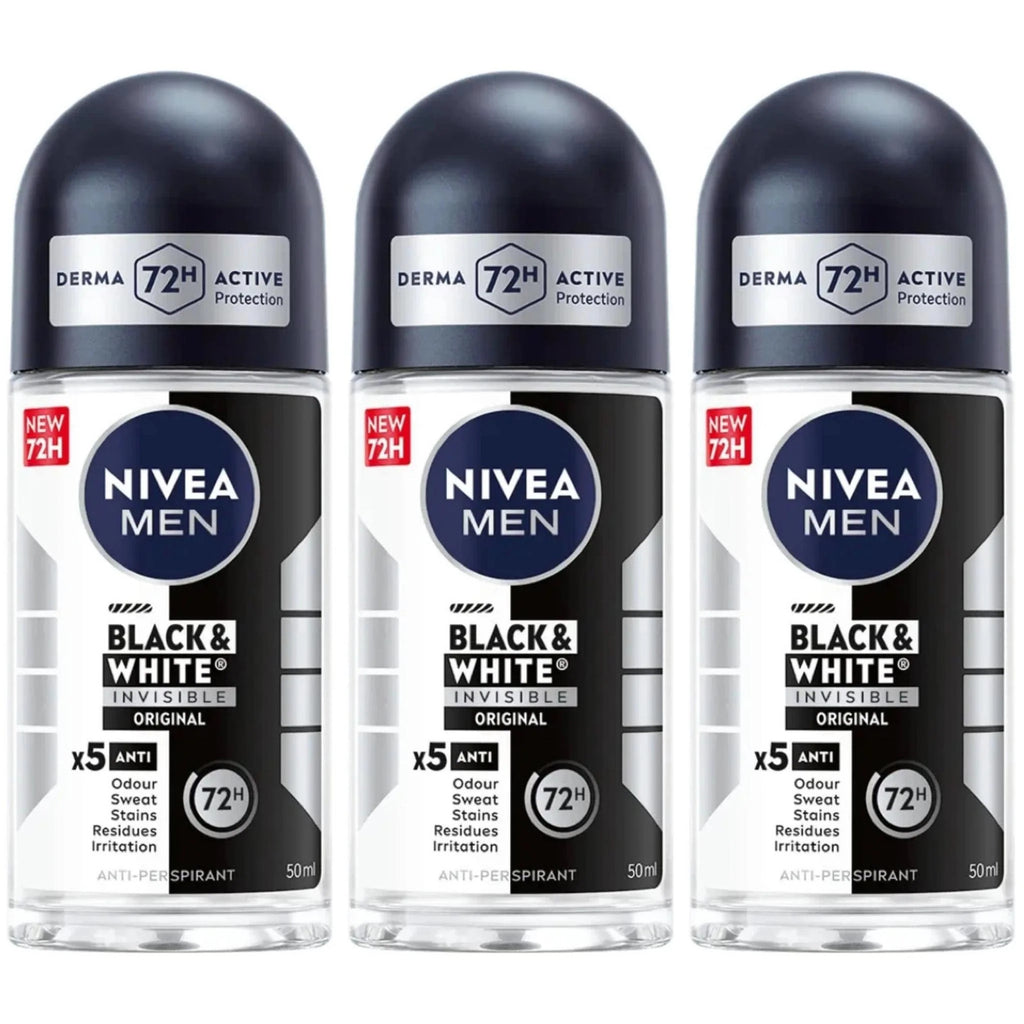 Nivea Men Black & White Original Roll-On Deodorant 3 Pack, 50ml