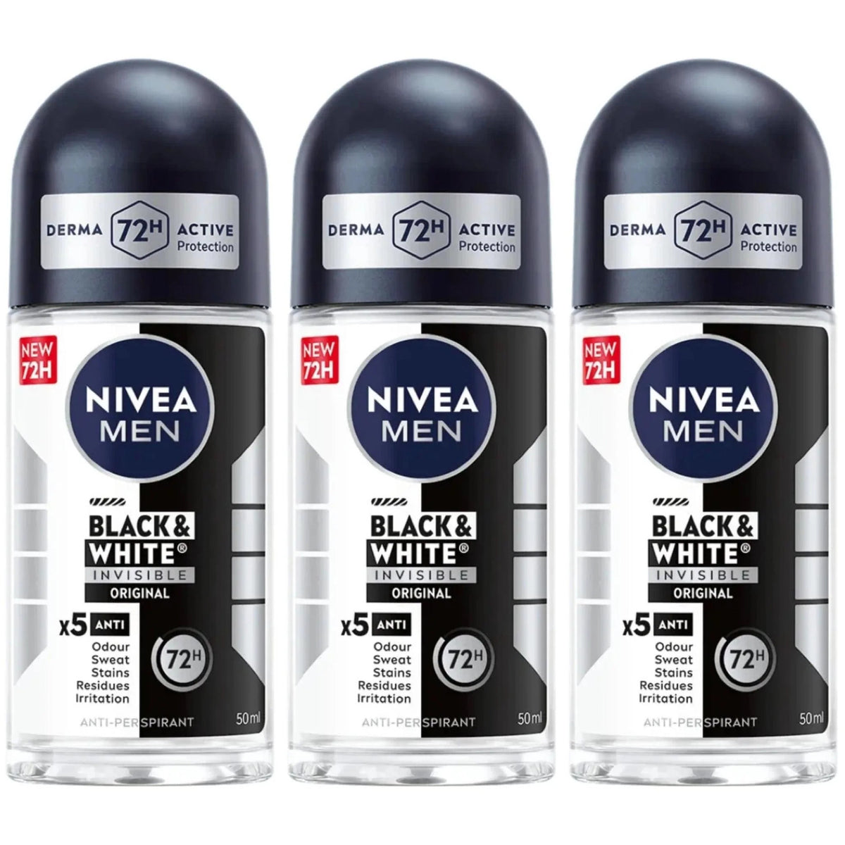 Nivea Men Black & White Original Roll-On Deodorant 3 Pack, 50ml