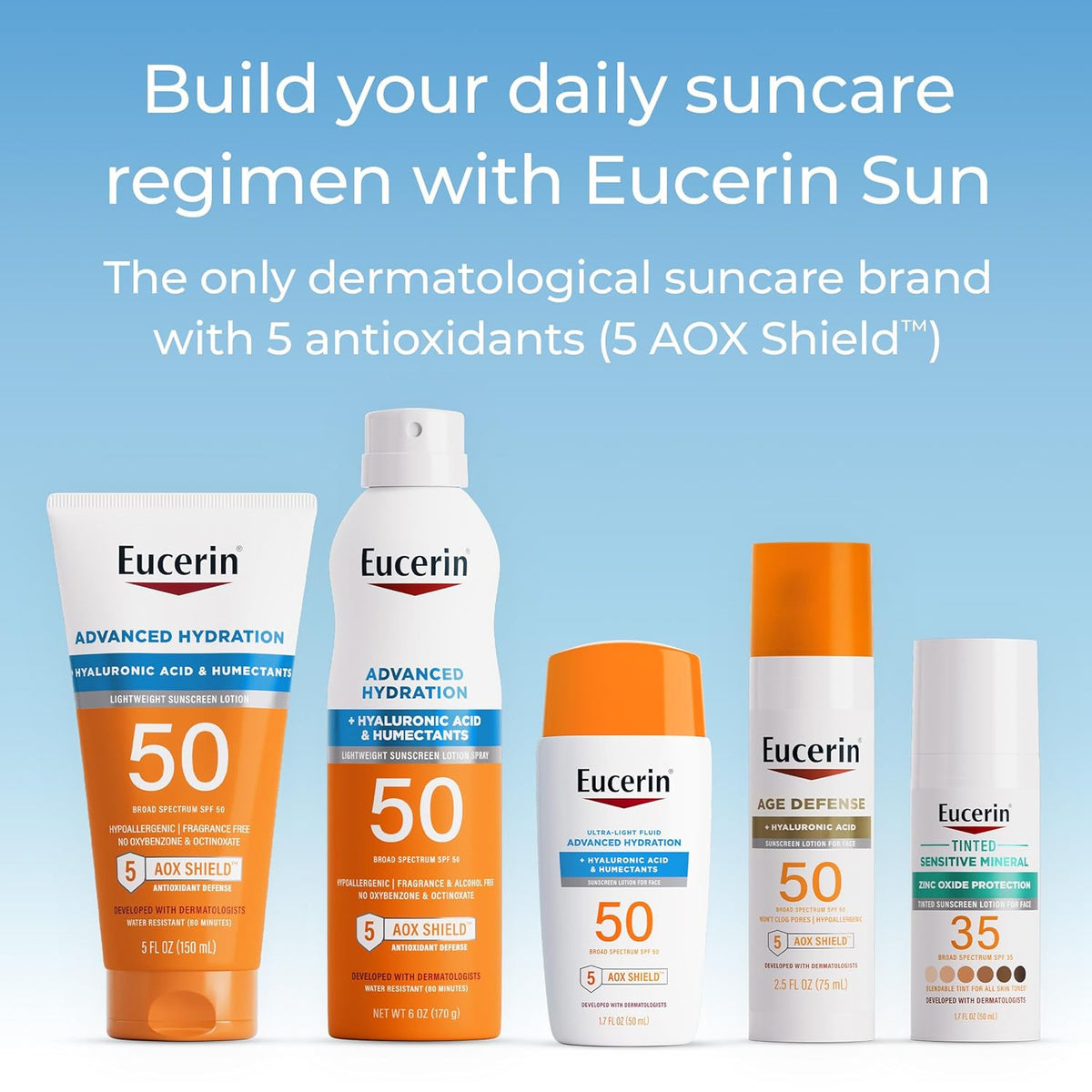 Eucerin Sun SPF 50 Hydrating Sunscreen Lotion 5 fl oz - Broad Spectrum UVA/UVB, Hypoallergenic, Water-Resistant