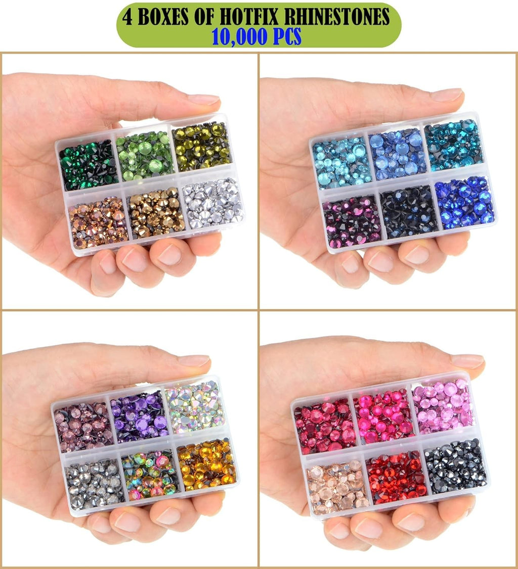 10,000PCS Hotfix Rhinestones Craft Kit with 24 Colors & 5 Sizes for DIY Jewelry & Clothing