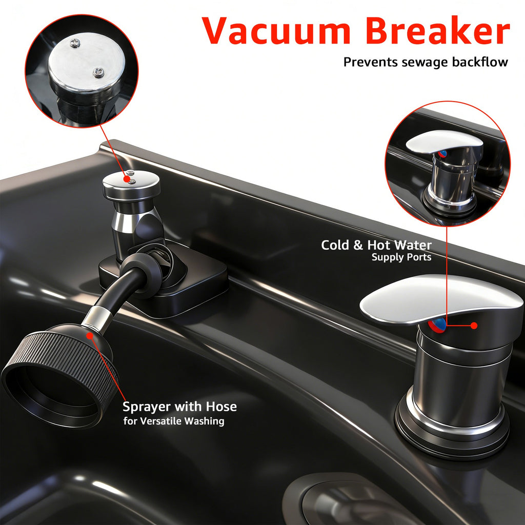 Wall Mount Hair Wash Basin for Salons and Home Use - ABS Shampoo Sink with Vacuum Breaker