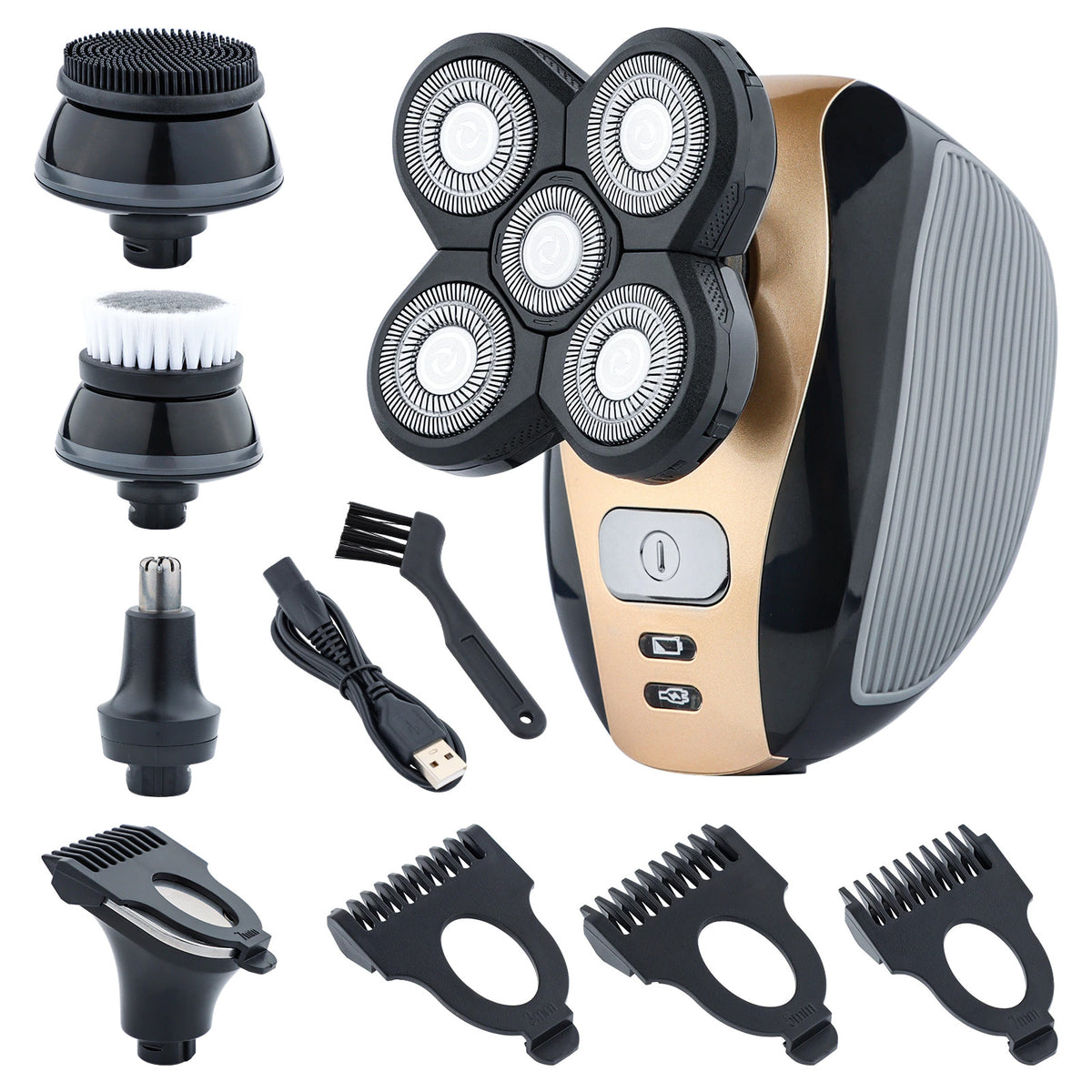 5-in-1 Rotary Electric Shaver & Trimmer for Men Waterproof Rechargeable
