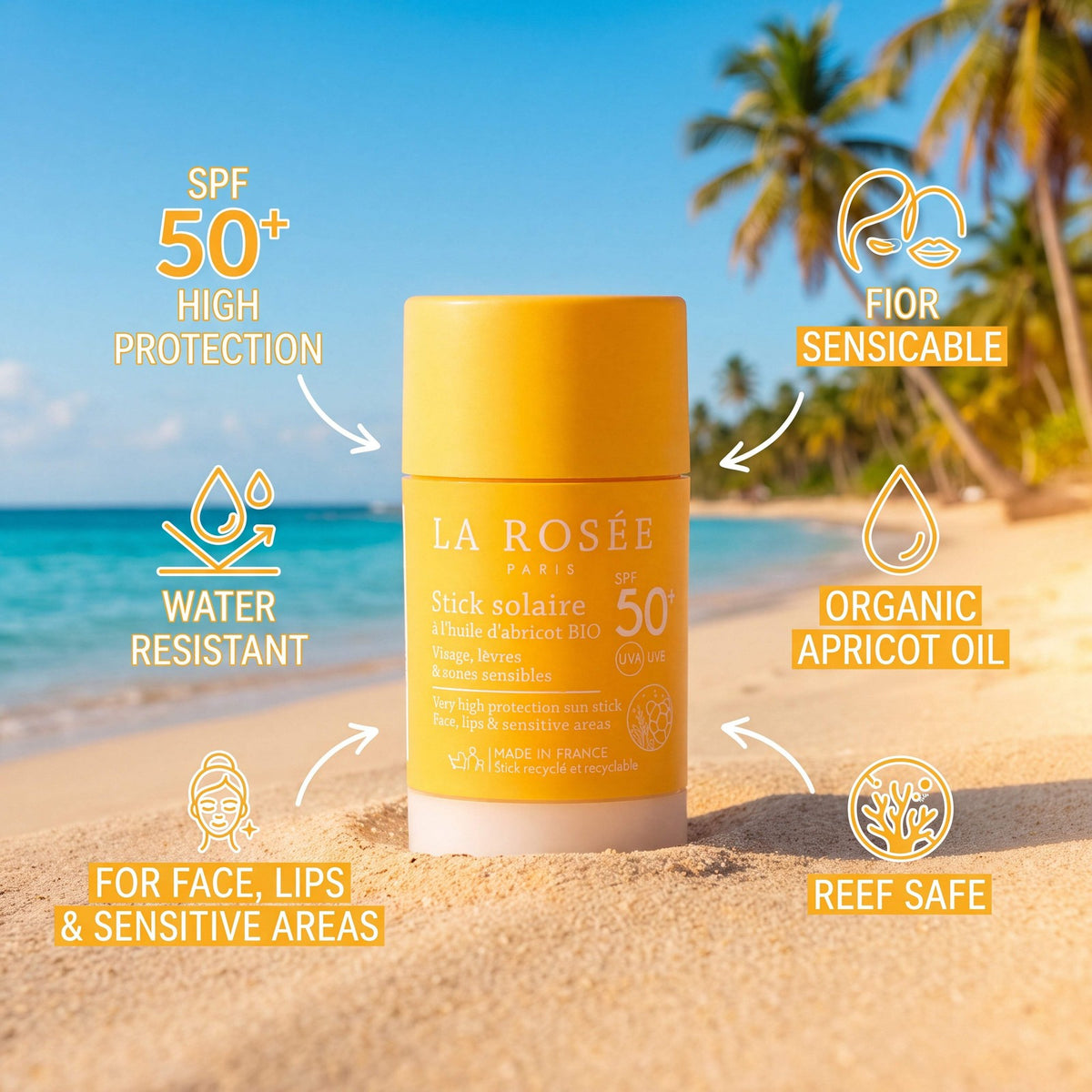 SPF 50+ Sun Stick for Face Lips & Sensitive Areas with Apricot Oil 18g