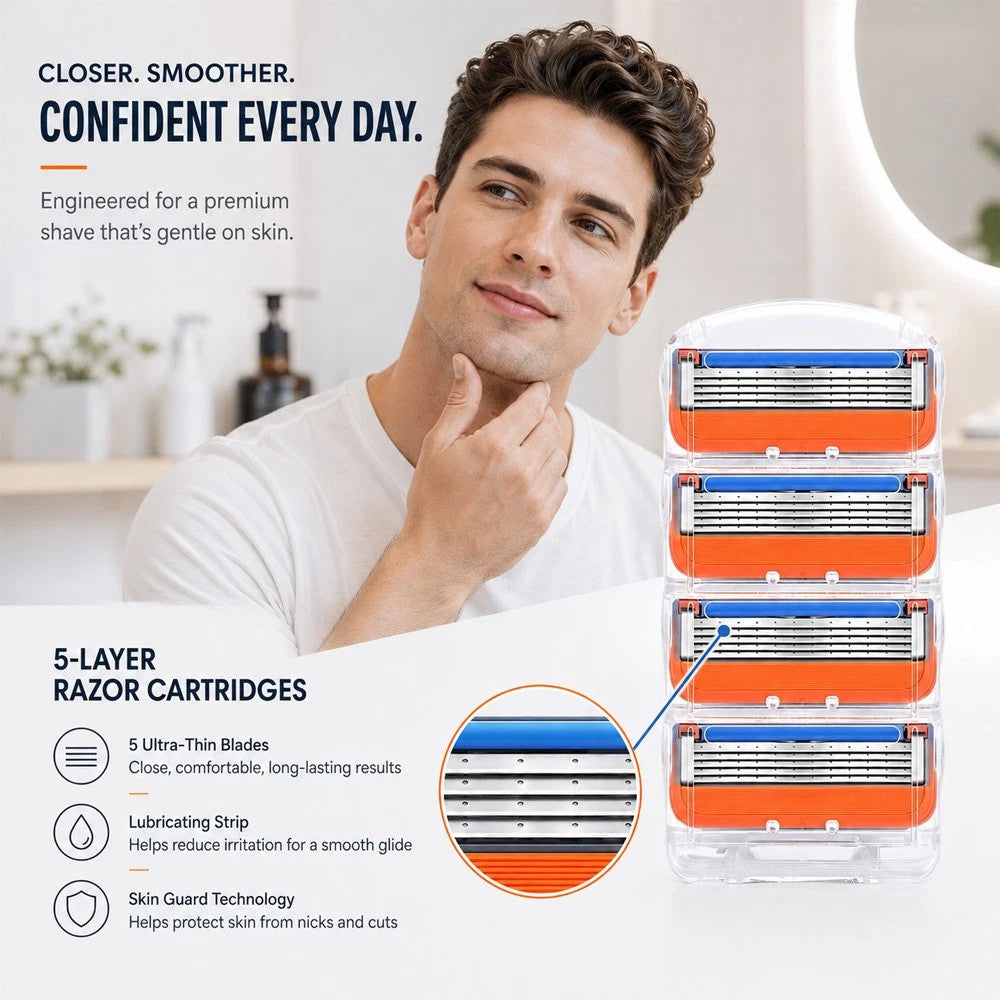 Shaving Razor Blade Refills Compatible with Gillette Fusion 5 Proglide - Multiple Quantities