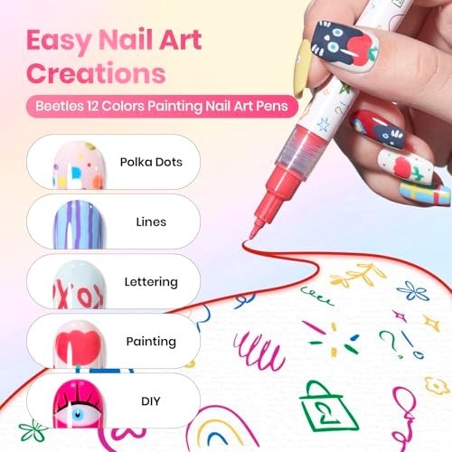 Multicolor Nail Art Pens Set - Fine 0.5mm Tips for Professional Nail Designs