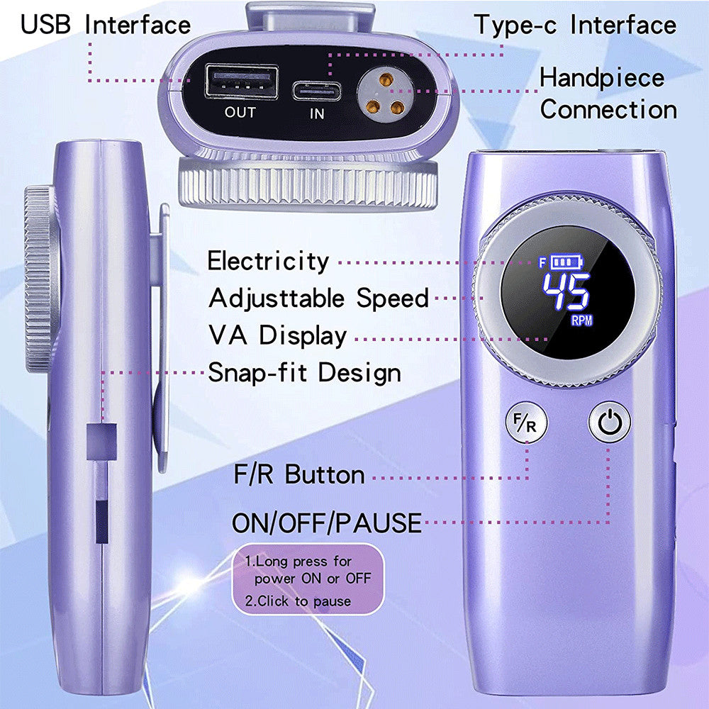 Rechargeable Electric Nail Drill Machine 45000 RPM for Manicure & Pedicure