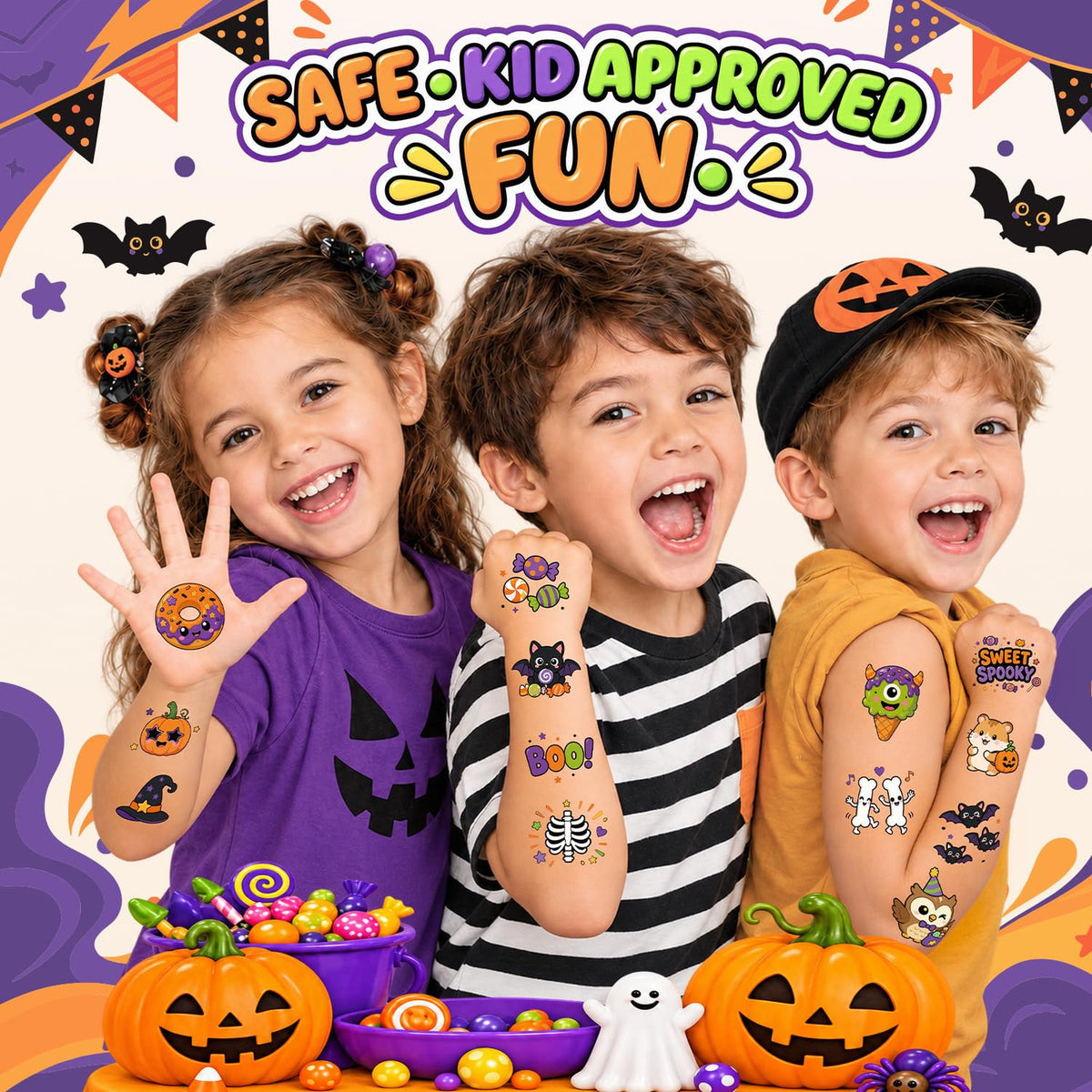 Halloween Temporary Tattoos for Kids – 96 Pre-Cut Designs Party Favors