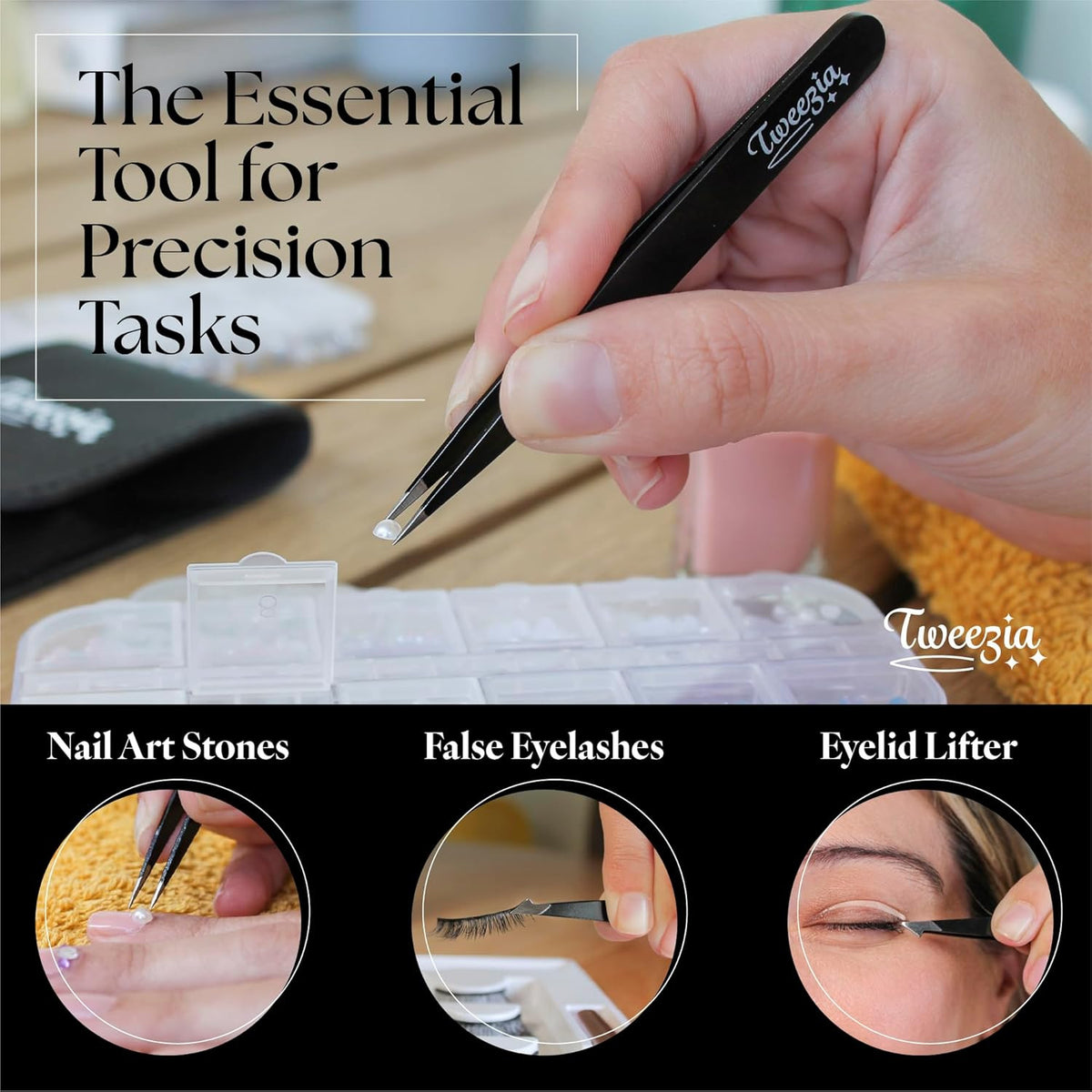 Stainless Steel Precision Tweezers Set with Mirror Case - 4 Piece Eyebrow & Facial Grooming Kit