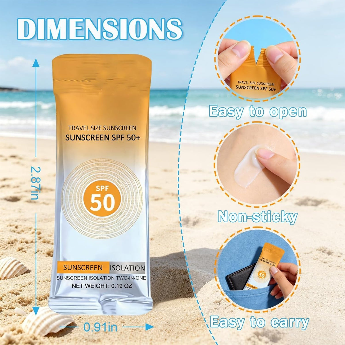 Travel Size Sunscreen SPF 50+ Bulk Pack - Lightweight & Water-Resistant, Face & Body Protection