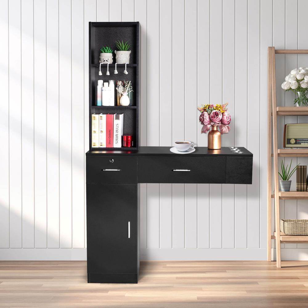 Wall Mount Salon Station with Lockable Drawers for Hair Stylist Spa Cabinets