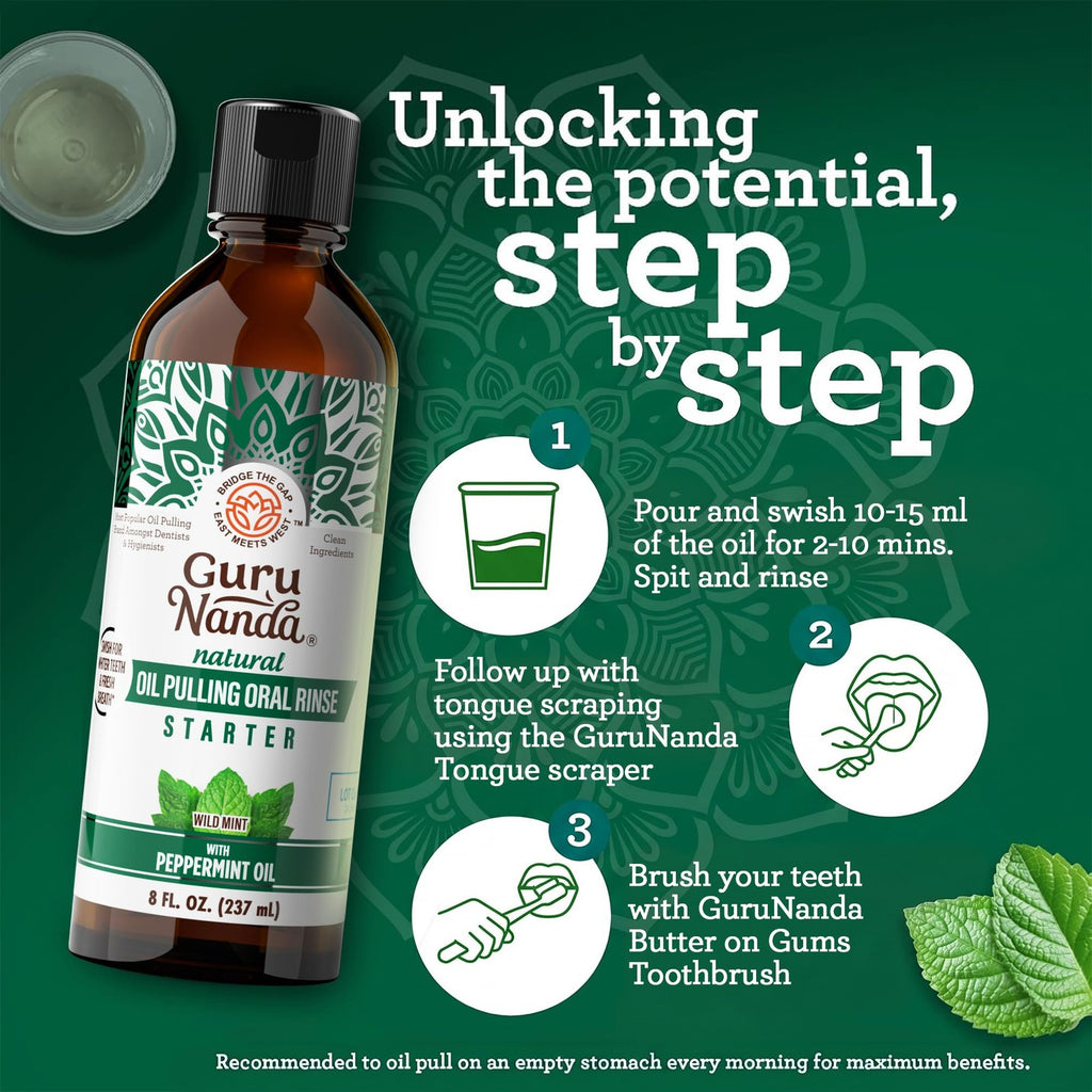 Coconut Oil Pulling Mouthwash - Natural Oral Care Oil with Peppermint, 8 Fl Oz