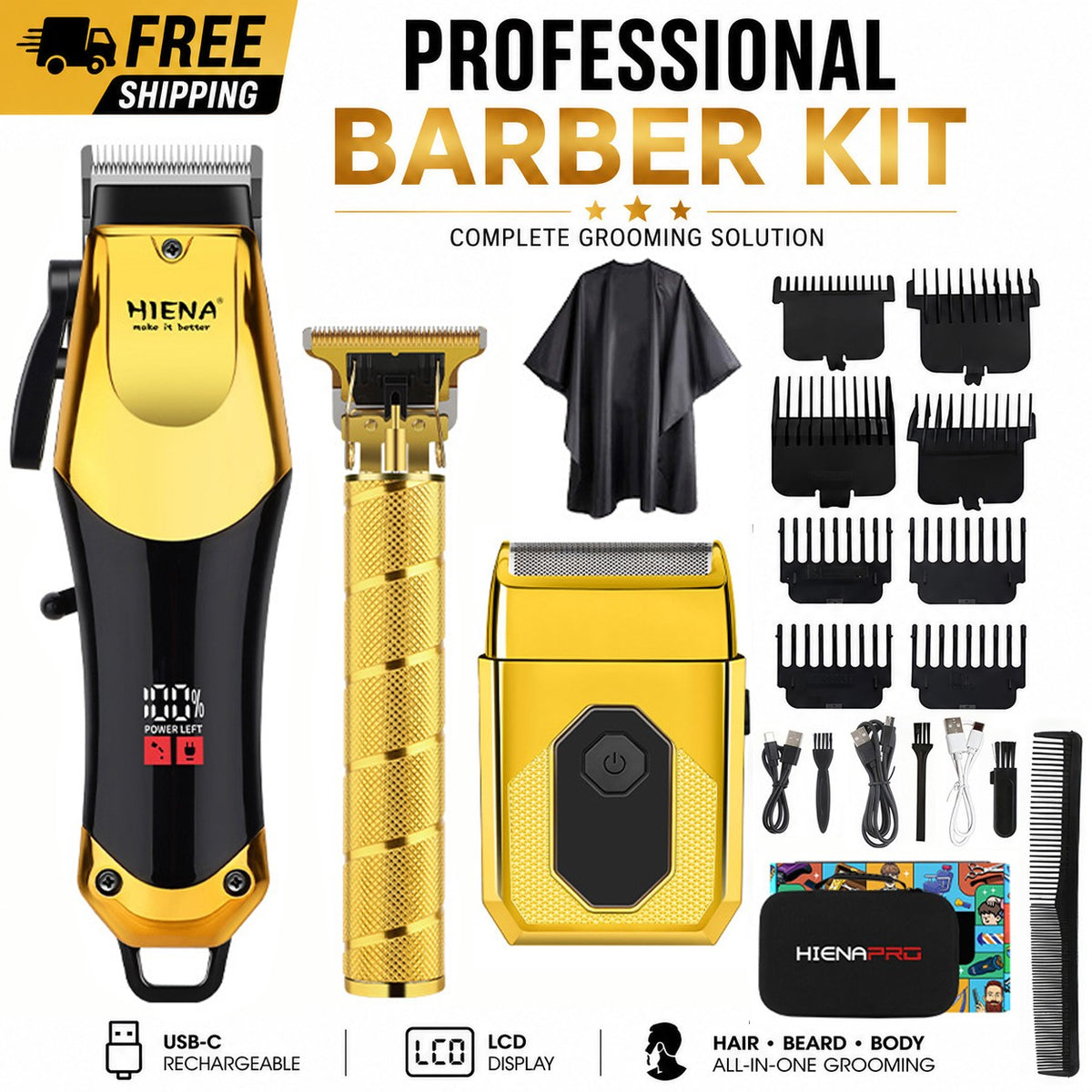 Men's Cordless Hair Clipper & Trimmer Set for Grooming and Barbering