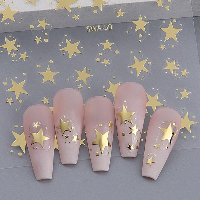 Gold Silver Star Nail Art Stickers Self-Adhesive Tiny Star Dots 1 Sheet