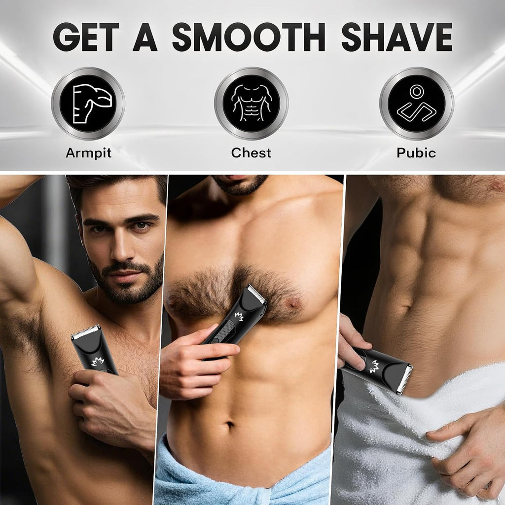 Men's Body & Ball Grooming Trimmer - Waterproof Electric Razor for Pubic Hair
