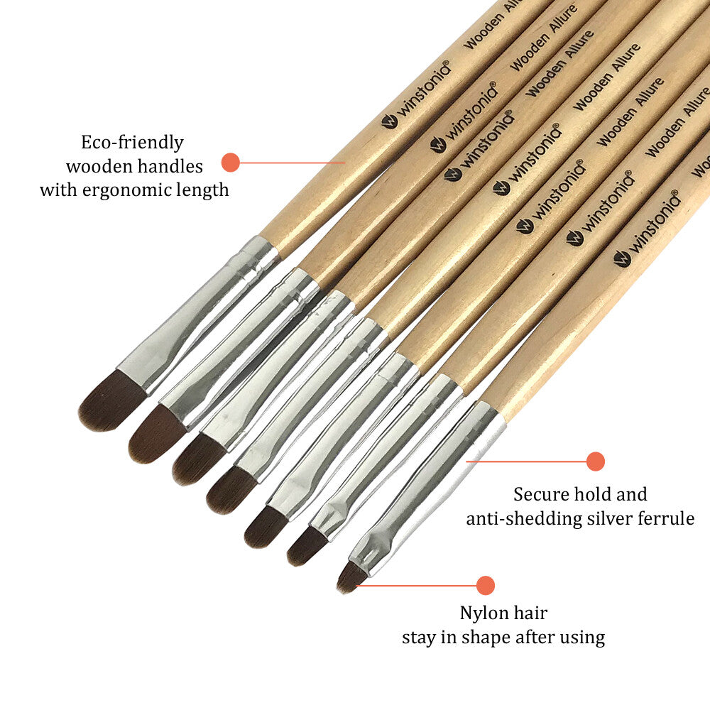 Gel Nail Brush Set - 7 Assorted Oval Nail Art Brushes for UV Gel & Poly Gel