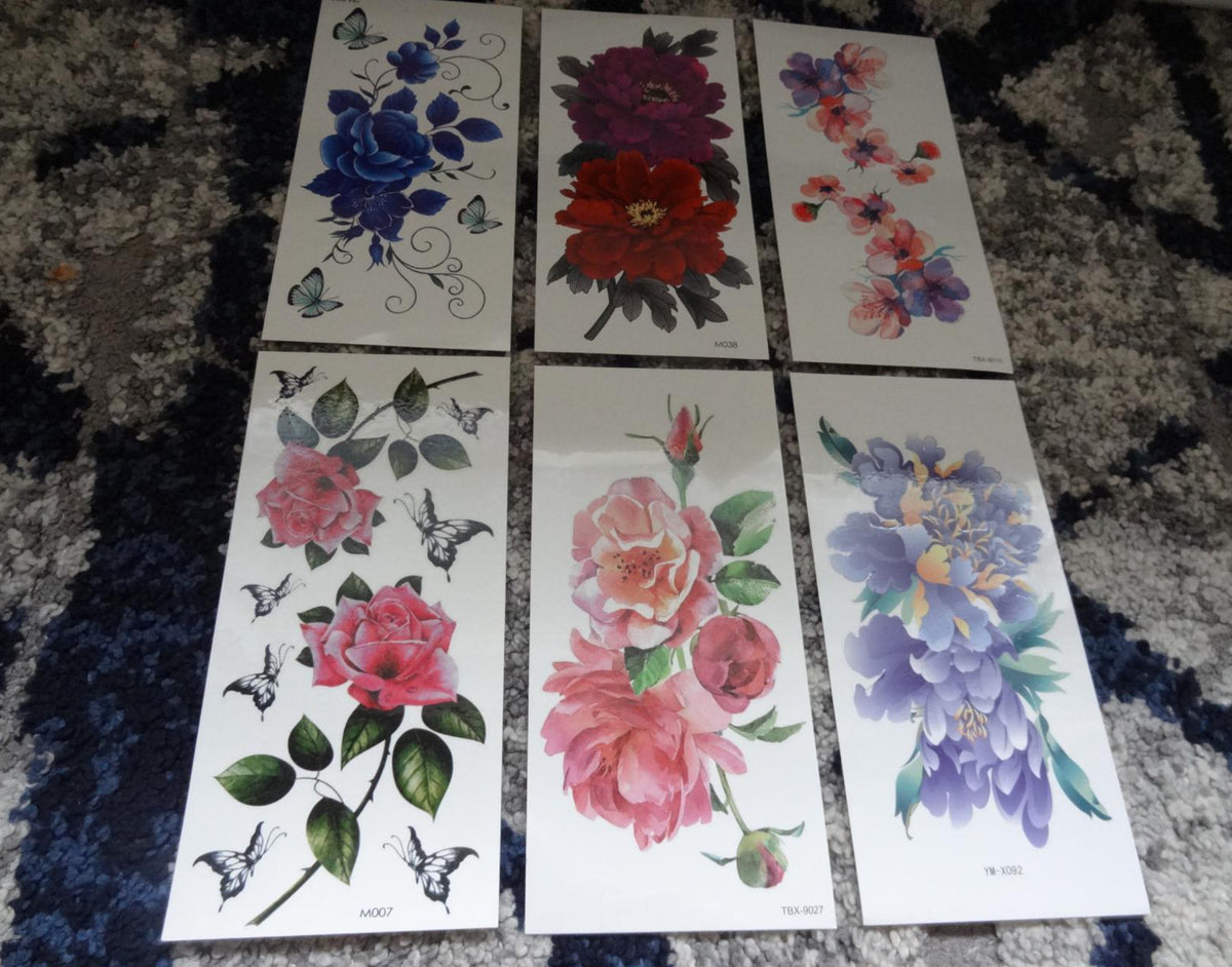 Waterproof 6 Sheets Temporary Tattoo Sticker Set - Floral Rose Arm & Body Art