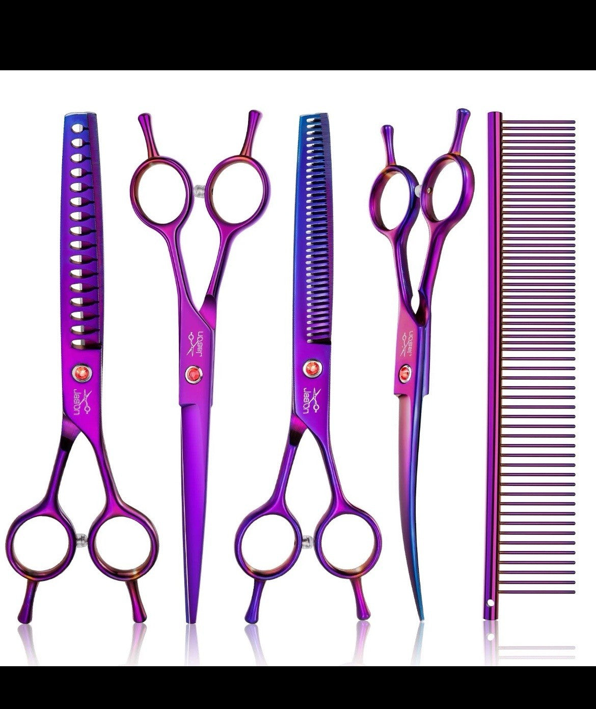 Dog Grooming Scissors Kit 6-in-1 Straight Thinning Chunker Curved Shears