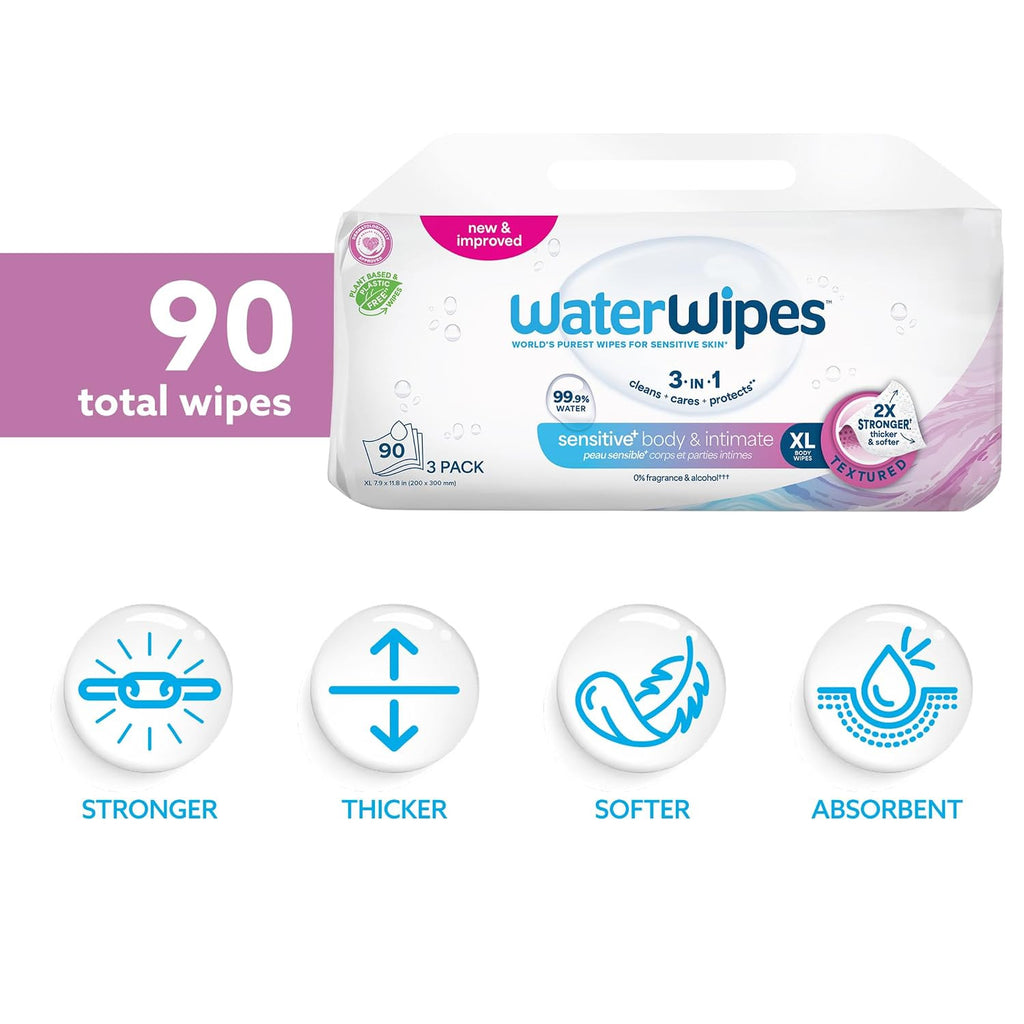 WaterWipes Sensitive Whole Body Cleansing Wipes - XL, Fragrance-Free, 90 Count