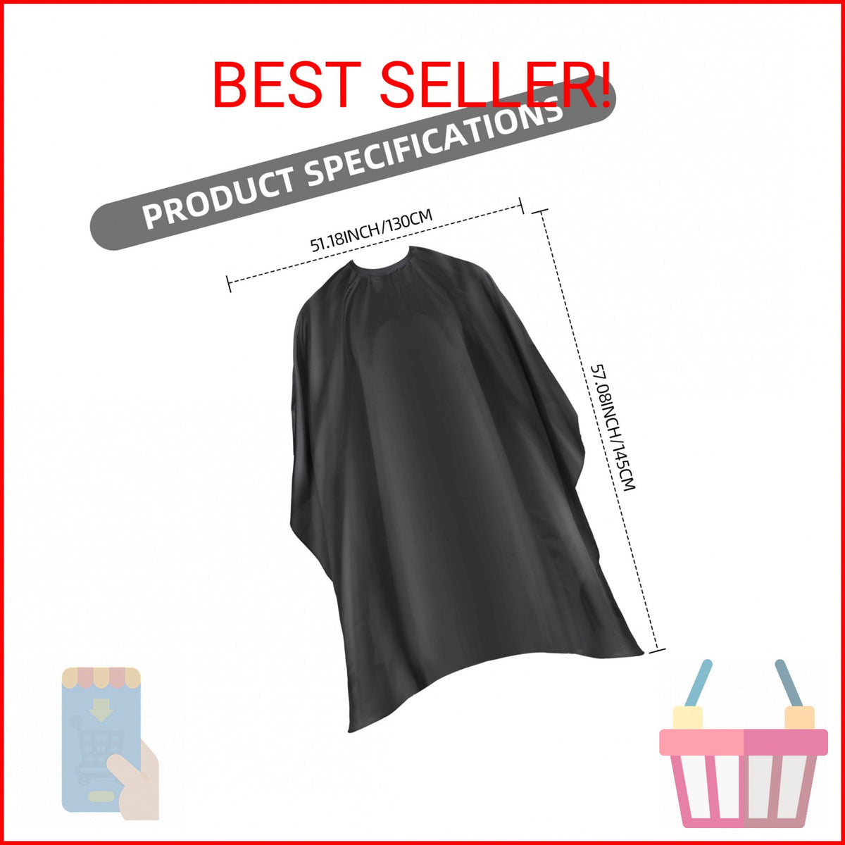 Professional Hair Cutting Cape with Adjustable Snap Closure - Waterproof Salon Barber Cape 57x51 Inches