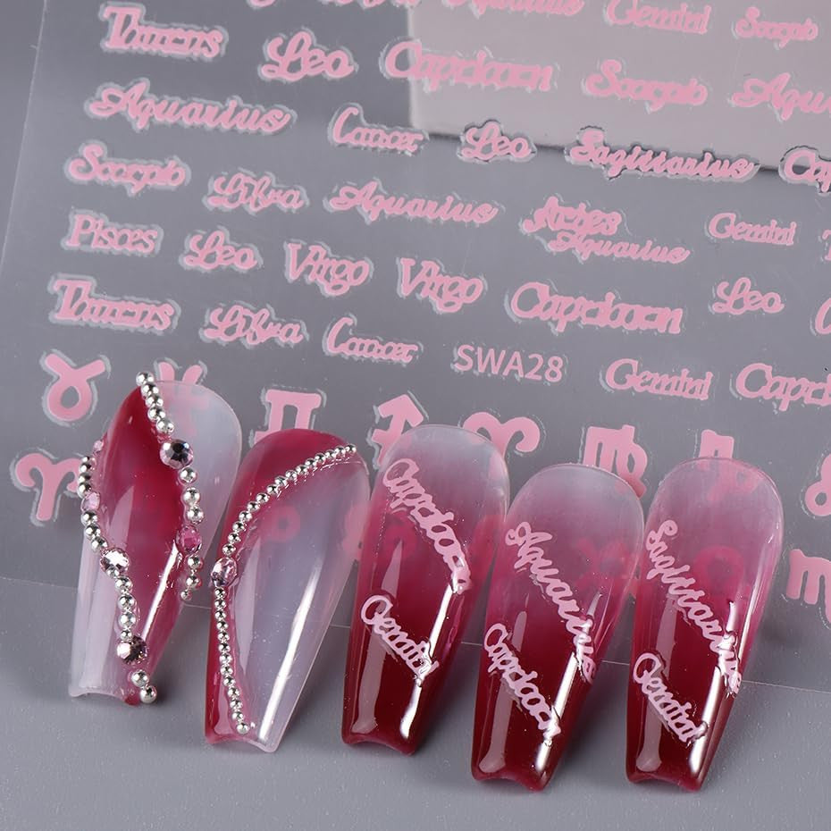 12 Constellation Nail Stickers Set - Zodiac Letter Nail Art Decals