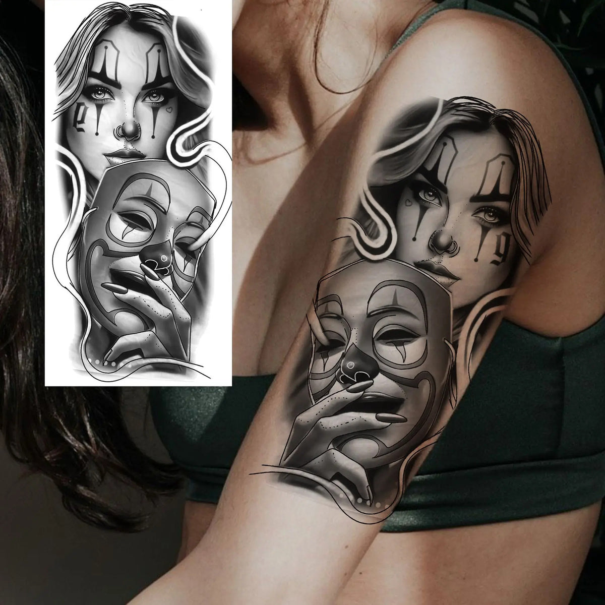 Waterproof Temporary Tattoo Sticker - Evil Joker Face, Long Lasting Realistic Design